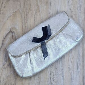 🔺️Bulgari Metallic Gold w/Black Satin Bow Small Pouch